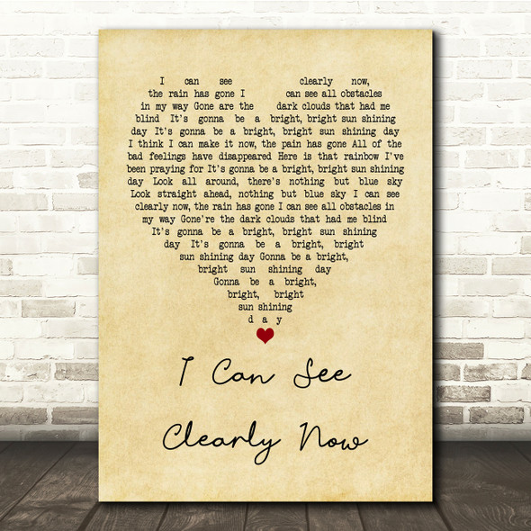 Johnny Nash I Can See Clearly Now Vintage Heart Song Lyric Quote Print