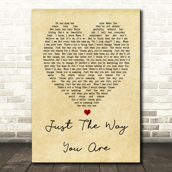 Just The Way You Are Bruno Mars Vintage Heart Song Lyric Quote Print