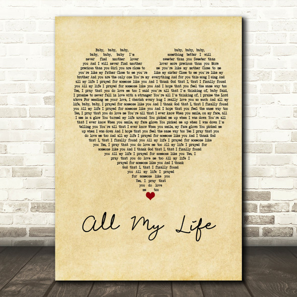 K-Ci & JoJo All My Life Vintage Heart Song Lyric Quote Print