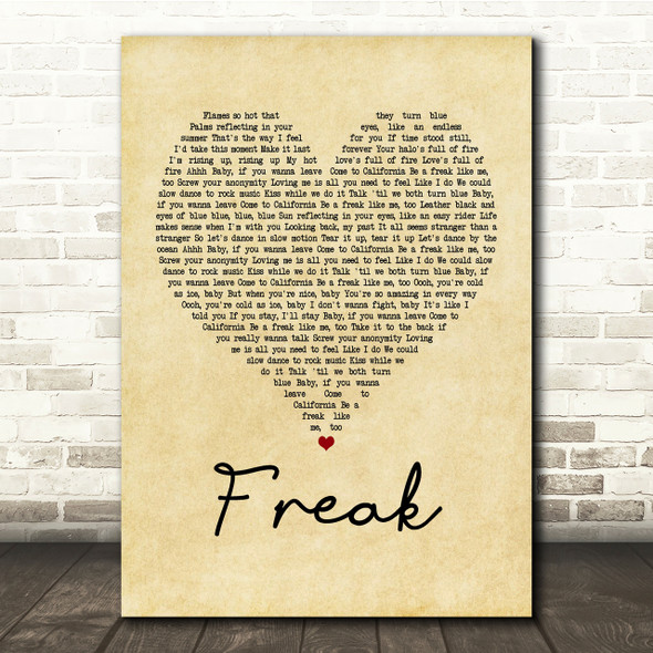 Lana Del Rey Freak Vintage Heart Song Lyric Quote Print