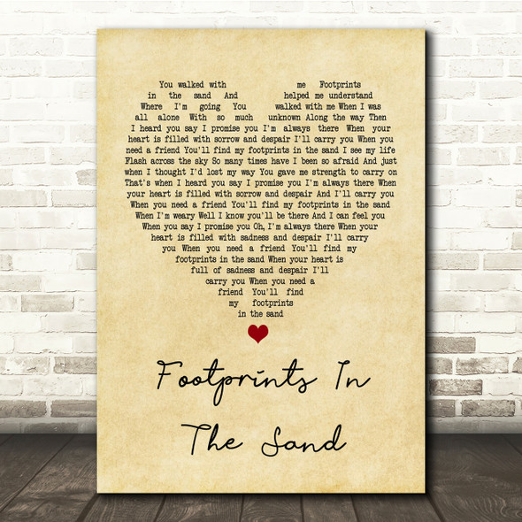 Leona Lewis Footprints In The Sand Vintage Heart Song Lyric Quote Print