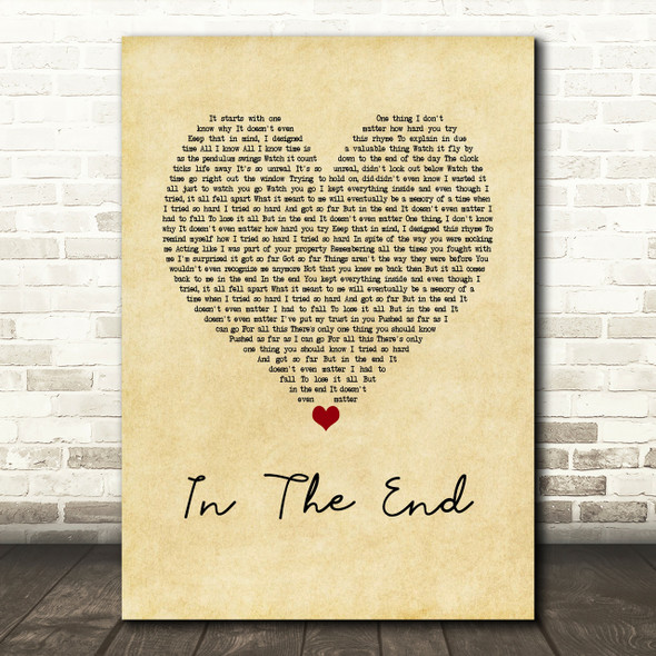 Linkin Park In The End Vintage Heart Song Lyric Quote Print