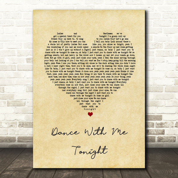 Olly Murs Dance With Me Tonight Vintage Heart Song Lyric Quote Print