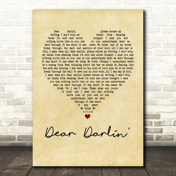 Olly Murs Dear Darlin' Vintage Heart Song Lyric Quote Print