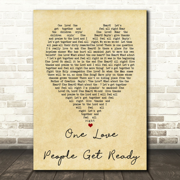 One Love People Get Ready Bob Marley Vintage Heart Quote Song Lyric Print