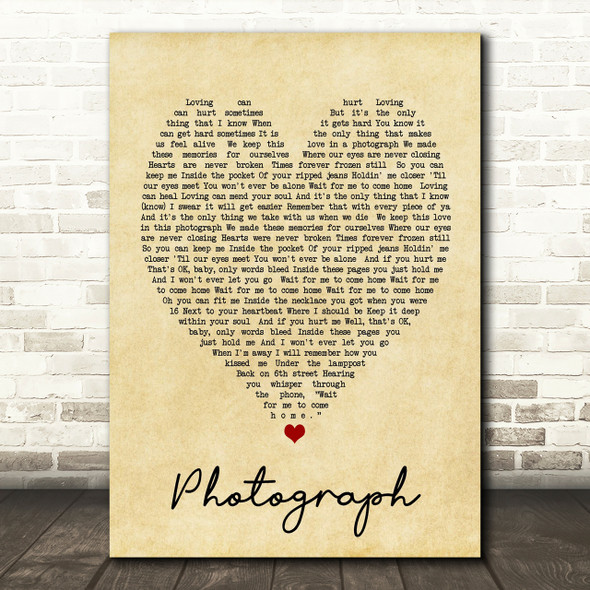 Photograph Ed Sheeran Vintage Heart Quote Song Lyric Print