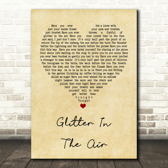 Pink Glitter In The Air Vintage Heart Song Lyric Quote Print