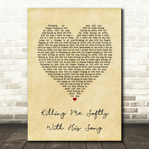 Roberta Flack Killing Me Softly With His Song Vintage Heart Song Lyric Print