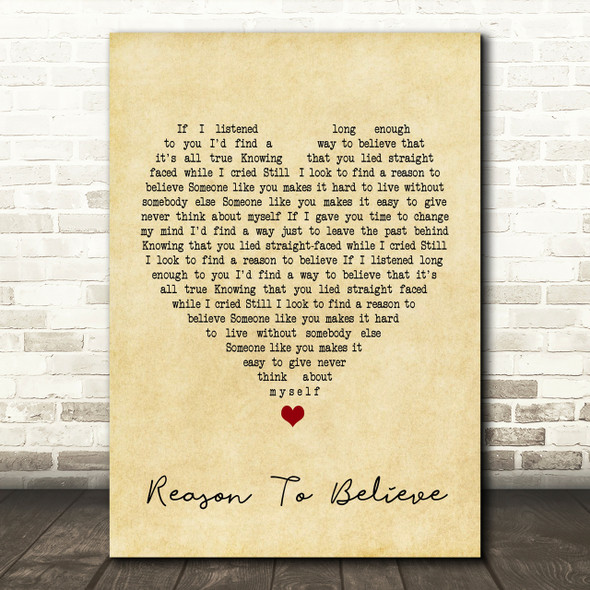 Rod Stewart Reason To Believe Vintage Heart Song Lyric Quote Print