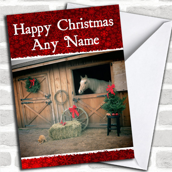 Horse In Stable Christmas Card Personalized