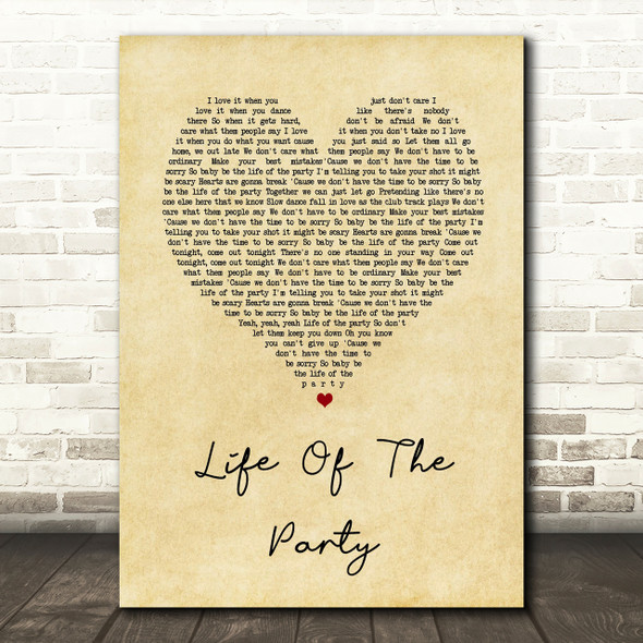 Shawn Mendes Life Of The Party Vintage Heart Song Lyric Quote Print