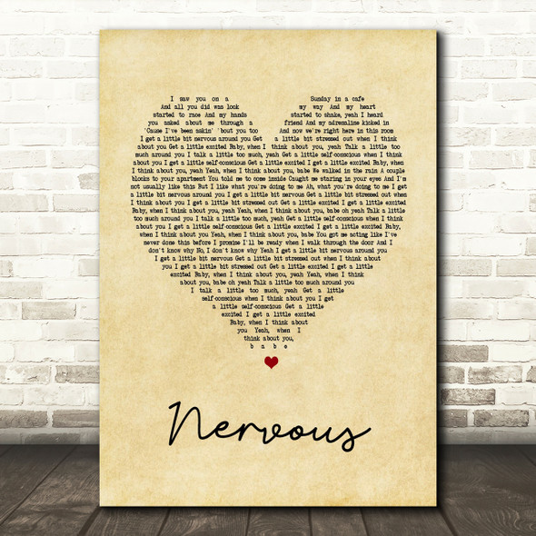 Shawn Mendes Nervous Vintage Heart Song Lyric Quote Print