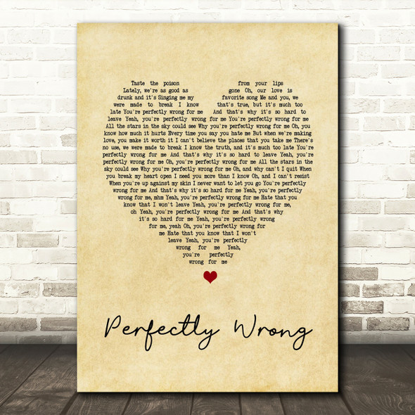 Shawn Mendes Perfectly Wrong Vintage Heart Song Lyric Quote Print