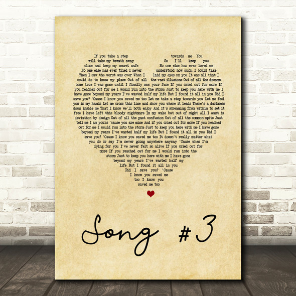 Stone Sour Song 3 Vintage Heart Song Lyric Quote Print