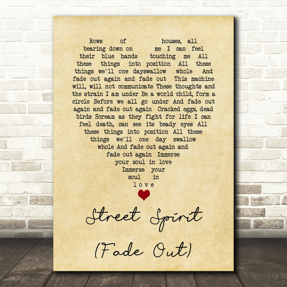 Street Spirit (Fade Out) Radiohead Vintage Heart Quote Song Lyric Print