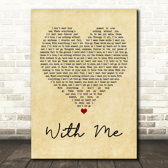 Sum 41 With Me Vintage Heart Song Lyric Quote Print