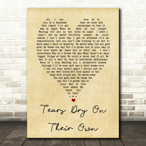 Tears Dry On Their Own Amy Winehouse Vintage Heart Quote Song Lyric Print