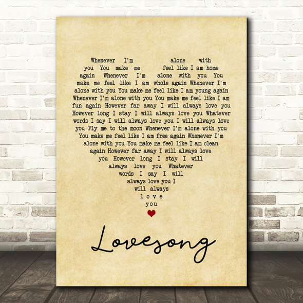 The Cure Lovesong Vintage Heart Song Lyric Quote Print