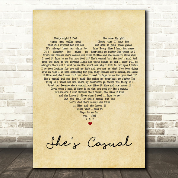 The Hunna She's Casual Vintage Heart Song Lyric Quote Print