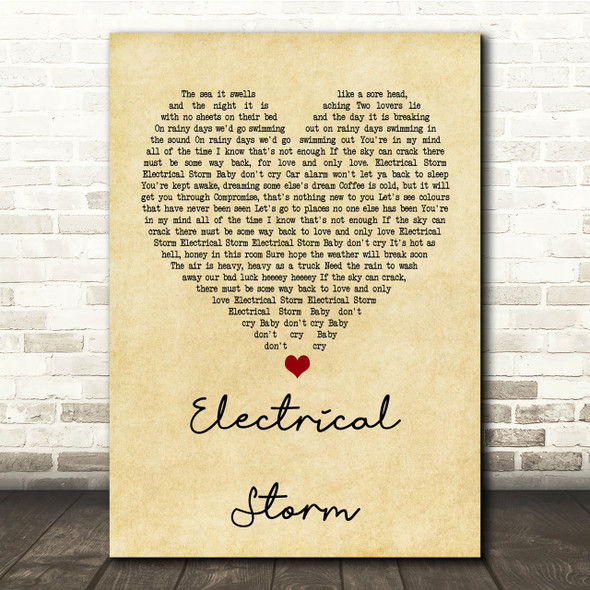 U2 Electrical Storm Vintage Heart Song Lyric Quote Print