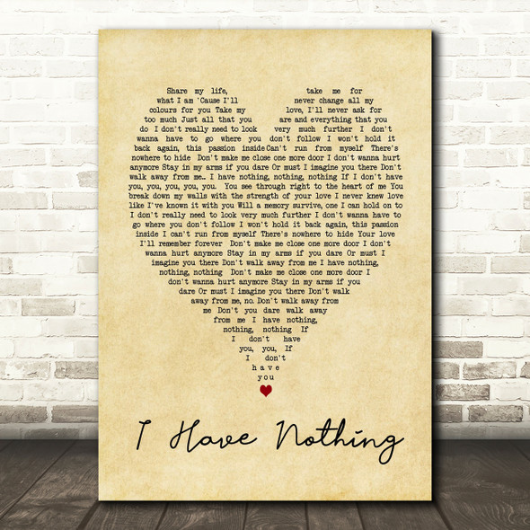 Whitney Houston I Have Nothing Vintage Heart Song Lyric Quote Print