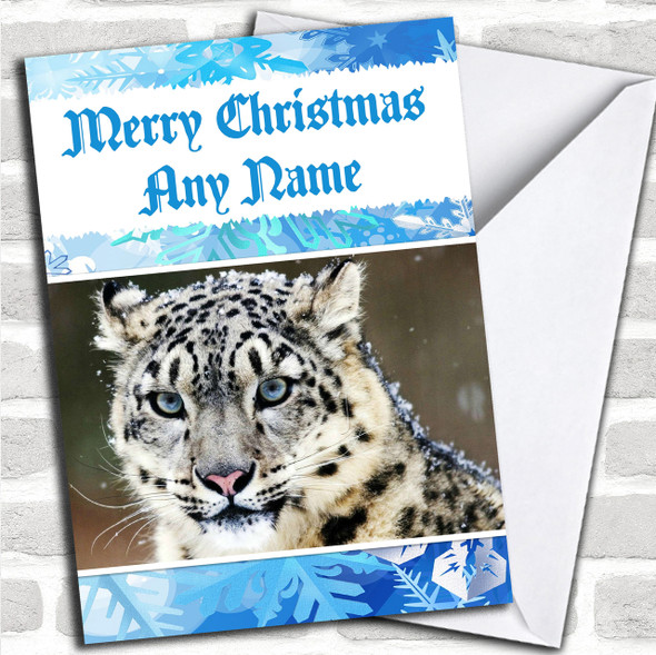 Snow Leopard Personalized Christmas Card