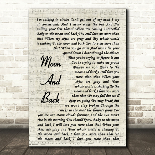 Alice Kristiansen Moon And Back Vintage Script Song Lyric Quote Print