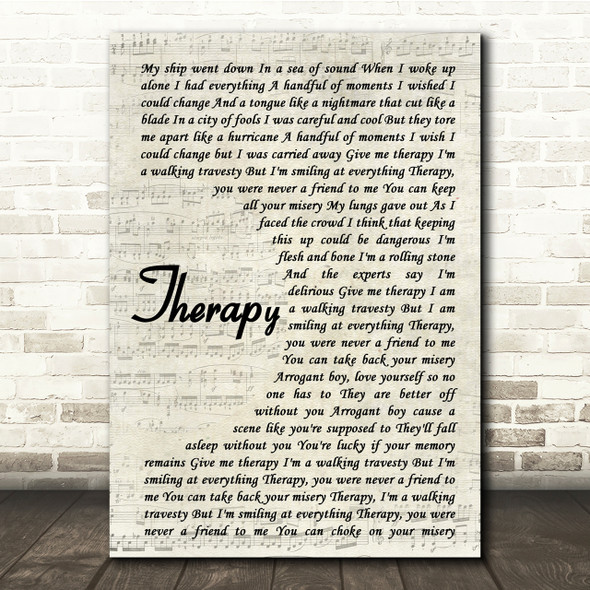 All Time Low Therapy Vintage Script Song Lyric Quote Print