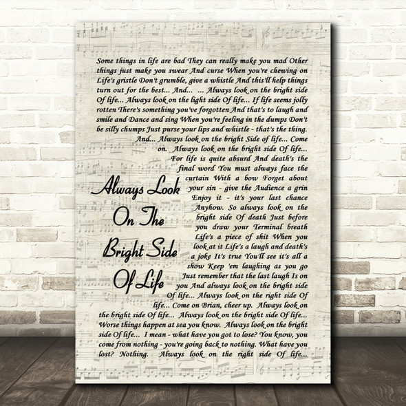 Always Look On The Bright Side Of Life Monty Python Song Lyric Script Print