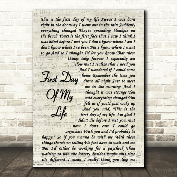 Bright Eyes First Day Of My Life Song Lyric Vintage Script Quote Print