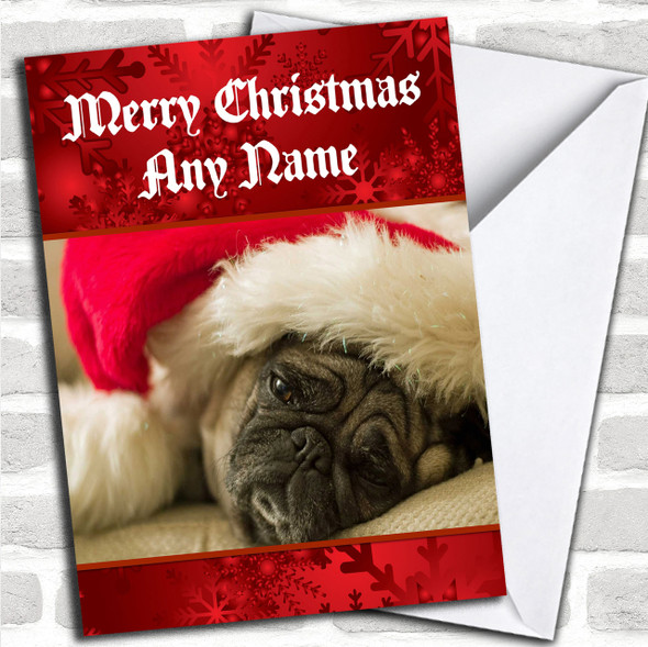 Pug Dog With Christmas Hat On Personalized Christmas Card