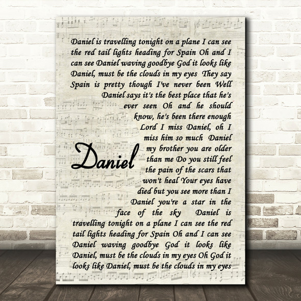 Daniel Elton John Song Lyric Vintage Script Quote Print