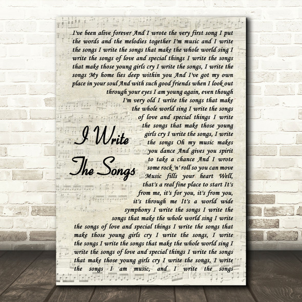 David Cassidy I Write The Songs Song Lyric Vintage Script Quote Print