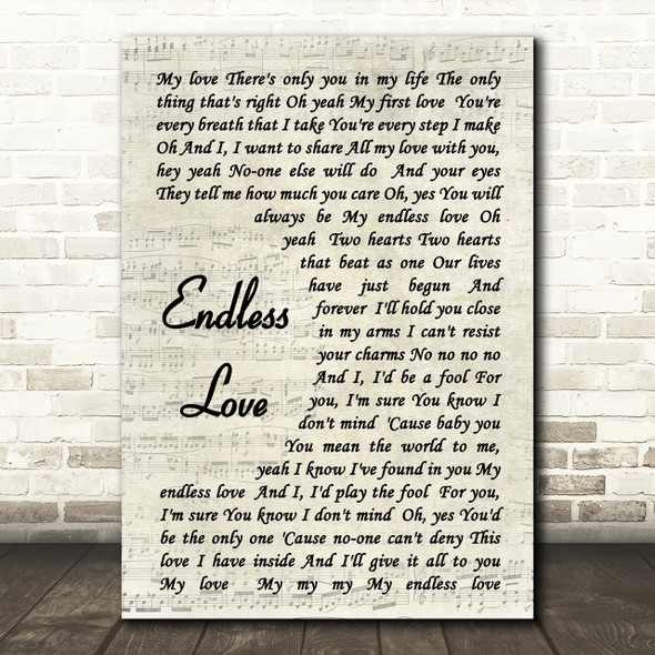 Endless Love Luther Vandross Song Lyric Vintage Script Quote Print