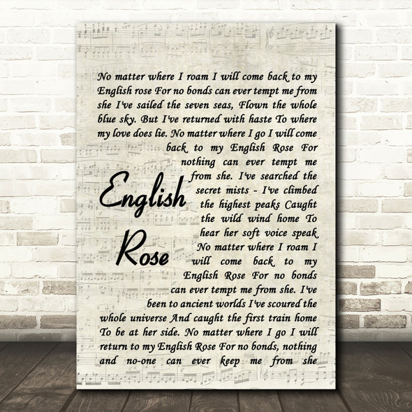 English Rose Paul Weller Song Lyric Vintage Script Quote Print