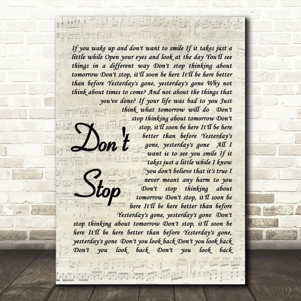 Fleetwood Mac Don't Stop Quote Song Lyric Print