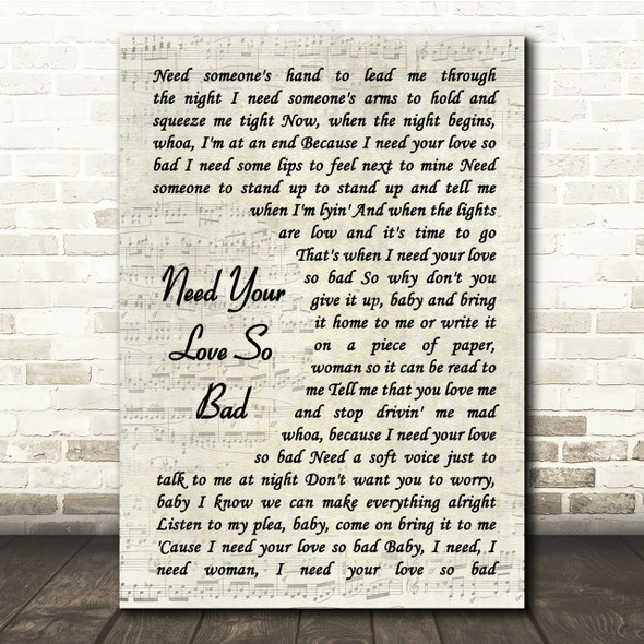 Fleetwood Mac Need Your Love So Bad Vintage Script Song Lyric Quote Print