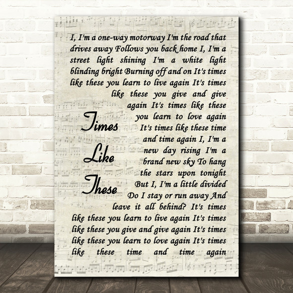 Foo Fighters Times Like These Song Lyric Vintage Script Quote Print
