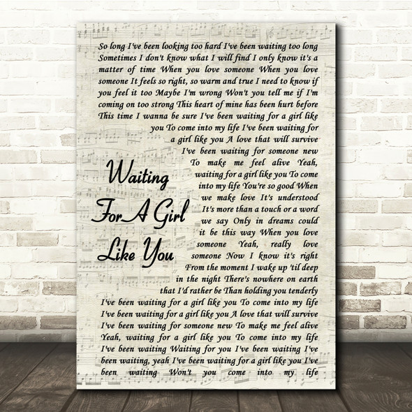 Foreigner Waiting For A Girl Like You Vintage Script Song Lyric Quote Print