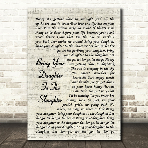 Iron Maiden Bring Your Daughter To The Slaughter Vintage Script Song Lyric Print