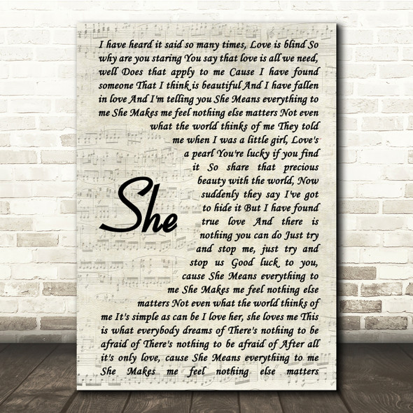 Jen foster She Vintage Script Song Lyric Quote Print