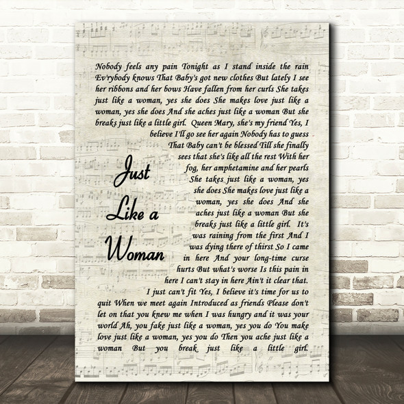 Just Like A Woman Bob Dylan Script Quote Song Lyric Print