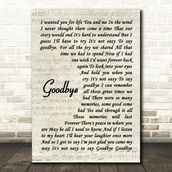 Lionel Richie Goodbye Song Lyric Vintage Script Quote Print