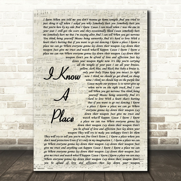 MUNA I Know A Place Vintage Script Song Lyric Quote Print