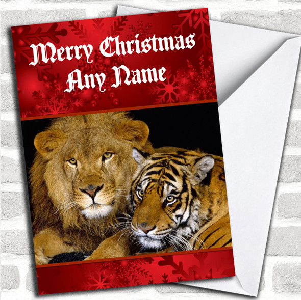 Lion And Tiger Personalized Christmas Card