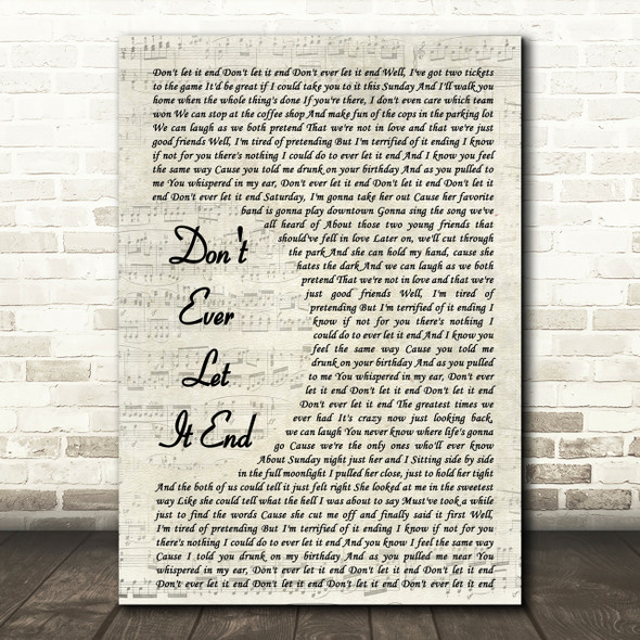 Nickelback Don't Ever Let It End Vintage Script Song Lyric Quote Print