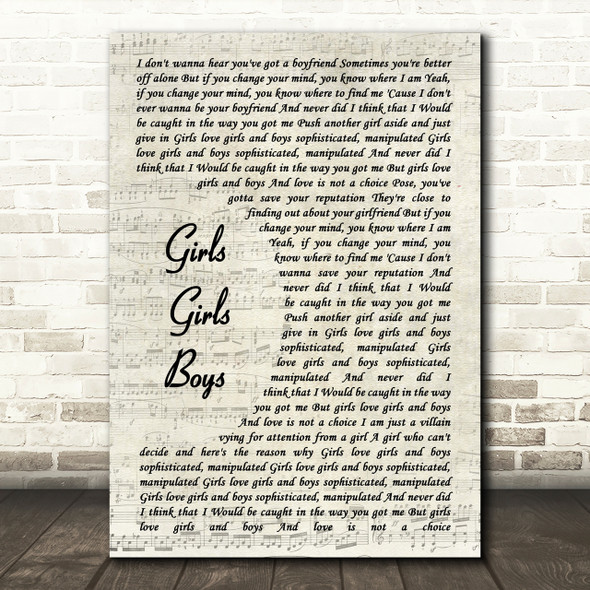 Panic At The Disco Girls Girls Boys Song Lyric Vintage Script Quote Print