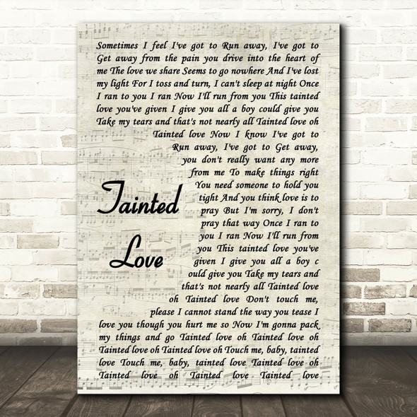 Soft Cell Tainted Love Song Lyric Vintage Script Quote Print