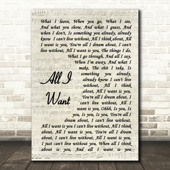 Staind All I Want Song Lyric Vintage Script Quote Print