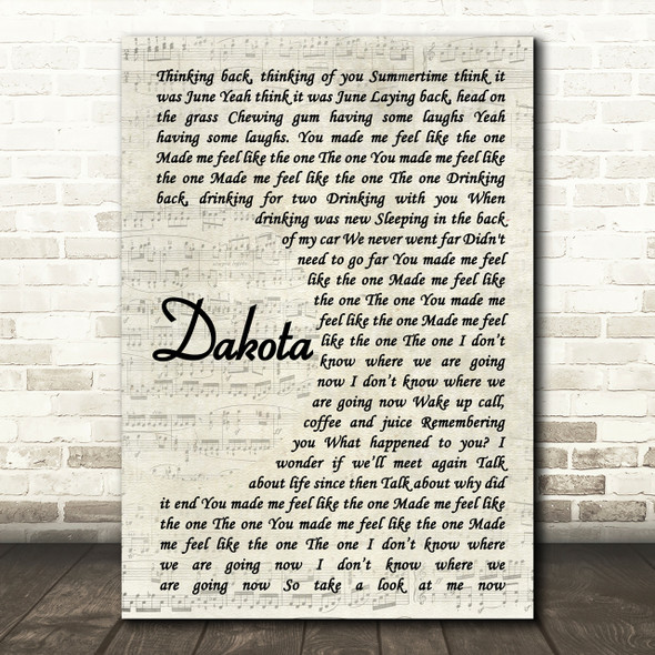 Stereophonics Dakota Vintage Script Song Lyric Quote Print